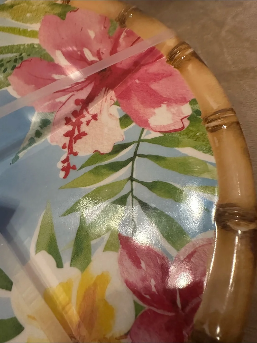 Tropical Floral Bamboo-Edge Large Dinner Plates Set of 4